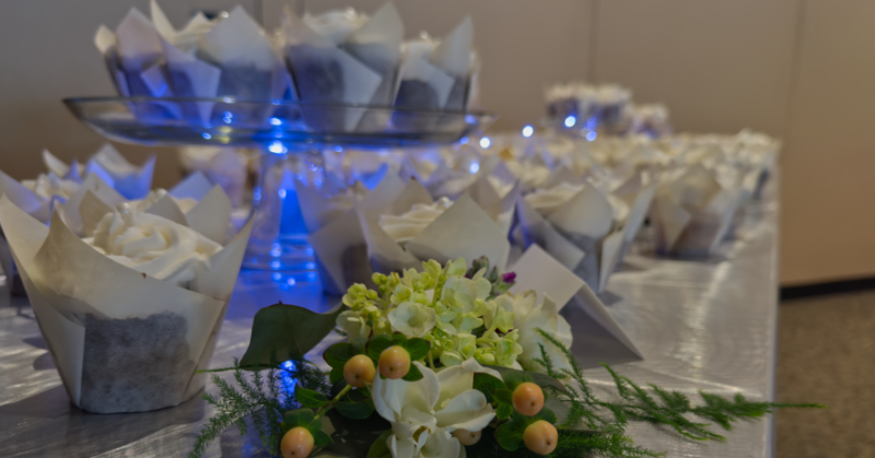 Cupcake spread at a wedding reception